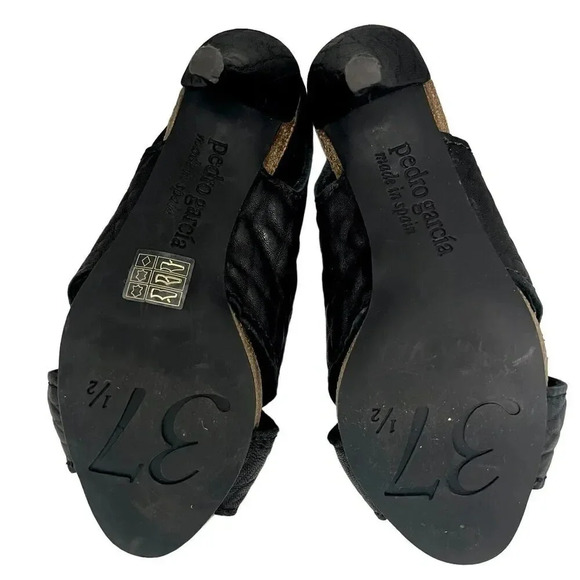 Pedro Garcia Luna Mid-Heel Slingback Sandals Soft Suede Cork Black Size 7.5 - Picture 9 of 9